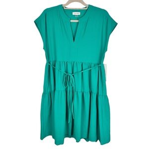 Calvin Klein Women’s Crinkle Turquoise Tiered Ruffle Hem Shift Dress Sz 6 NWT